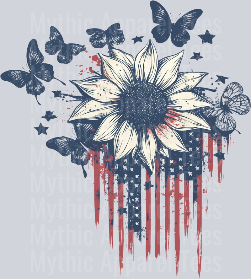 American sunflowers butterflies 16 DTF Patriotic Transfers
