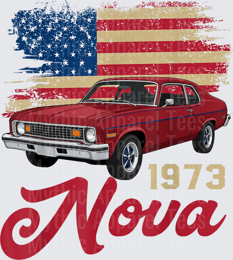 American Flag 1973 73 Nova Silhouette Muscle Car T-Shirt