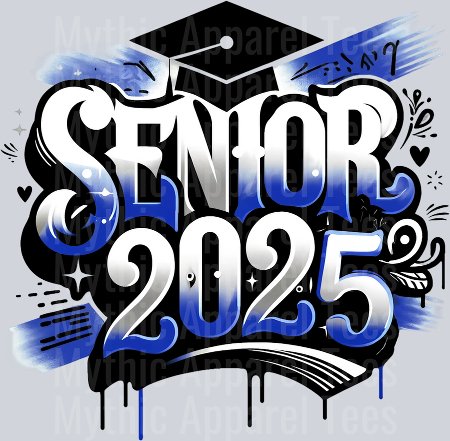 0035 Senior 2025 Airburshed Blue and Black 1 DTF 2025 Senior Graduation Transfers