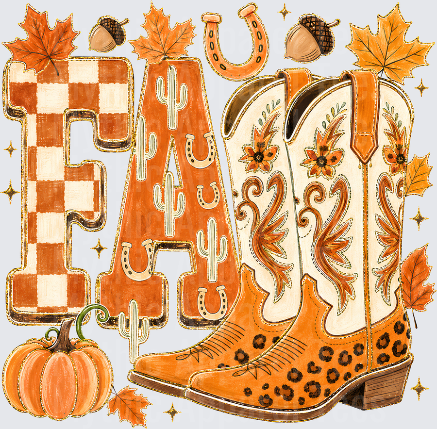 Fall Designs Western Cowboy Boots Leopard Print Floral FALL Letters Pumpkin Acorns Horseshoes Cactus Autumn Leaves