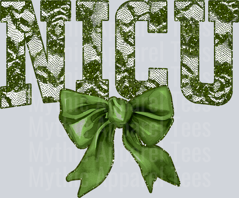 Olive Green Lace NICU St Patrick's Day College Font Floral and shamrock pattern