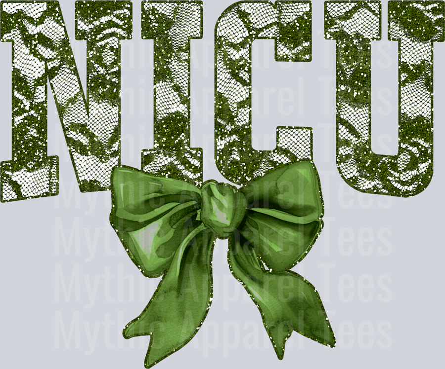 Olive Green Lace NICU St Patrick's Day College Font Floral and shamrock pattern