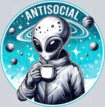 Antisocial Alien Transfers, Alien Transfers, Space Theme, Quirky Designs, Blue Background, Retro Style