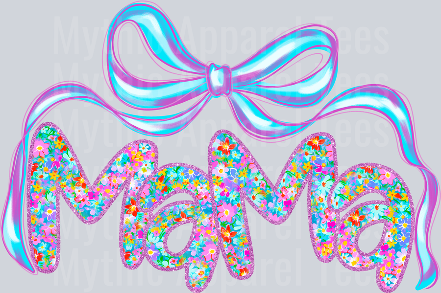 Mama Iridescent bow and multicolor DTF MOM Transfers