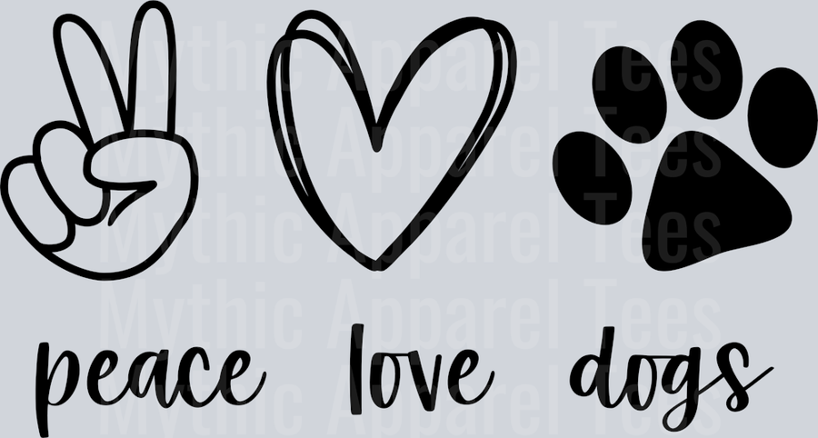 Peace love dogs black peace love heart paw DTF Dog Transfers