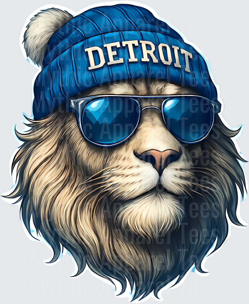 NFL Mascots Detroit Lions Cool Cat Blue Beanie Sunglasses