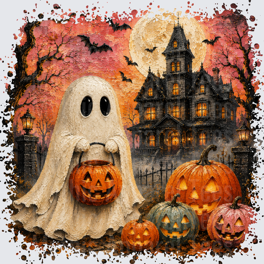 Halloween Ghost Trick or Treat Haunted Mansion Full Moon
