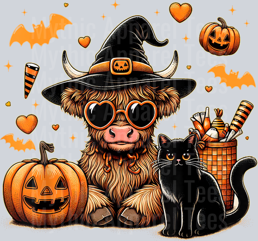 Highland Cow Halloween Shirt Women Girls Fall Autumn T-Shirt