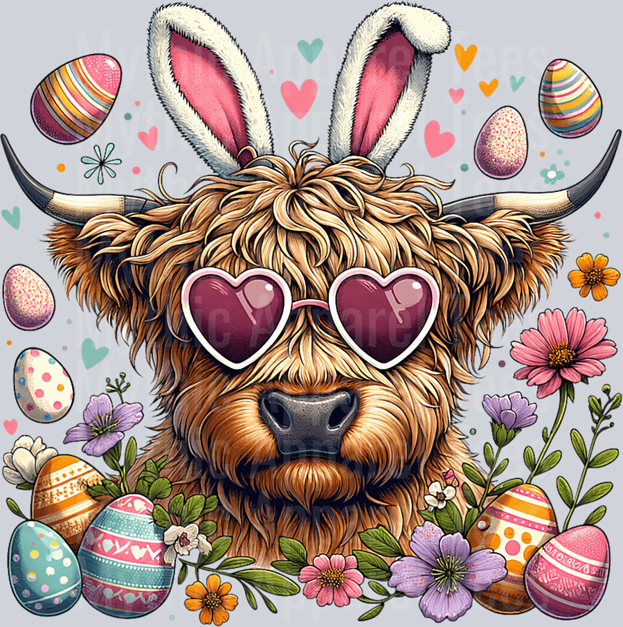 Easter Cow with Eggs Highland Cow DTF Highland Cow Transfers