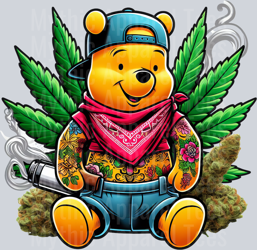 Winnie the pooh gangster Smoking Pop Culture DTF Weed Transfers