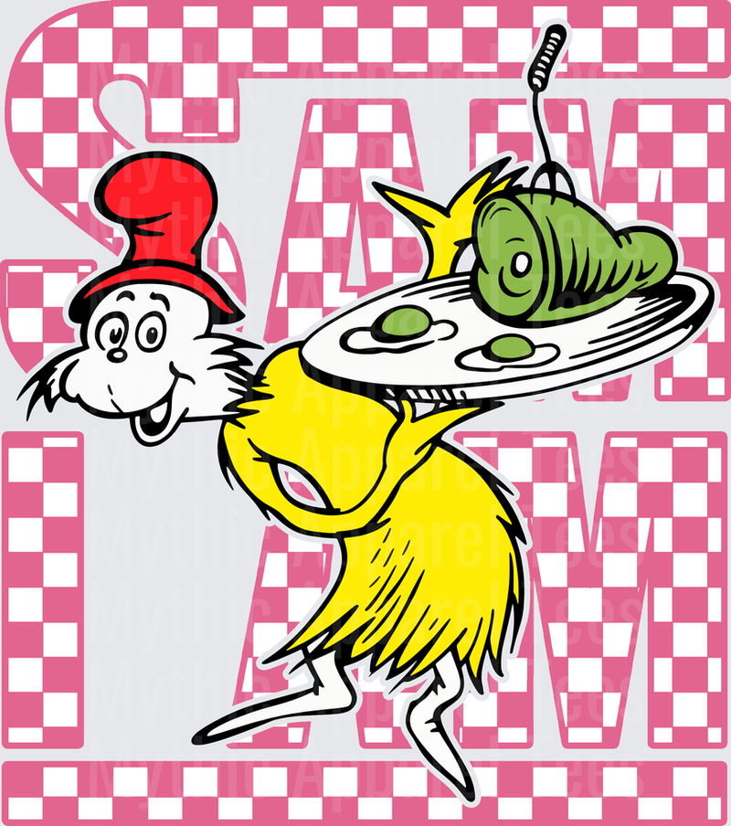 DR Seuss Sam I Am Green Eggs and Ham Pink Checkered
