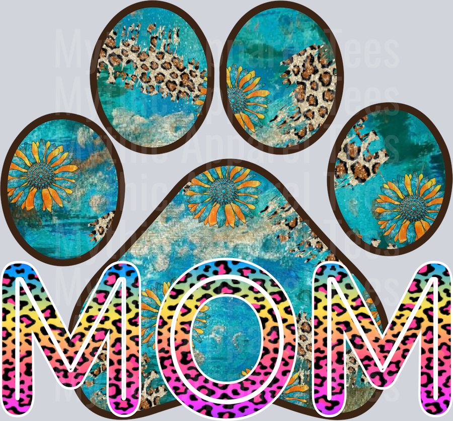 Dog Mom Paw print shirt design blue paw DTF Dog Transfers