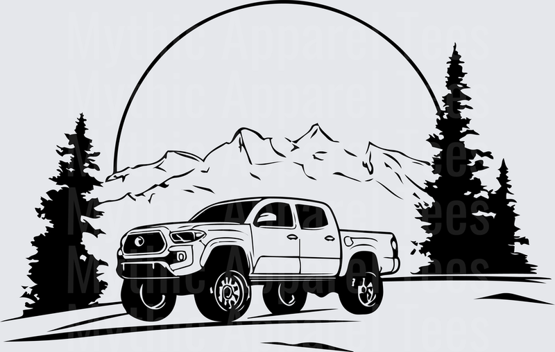 Off Road Jeep Toyota Tacoma Mountain Pine Tree Scene