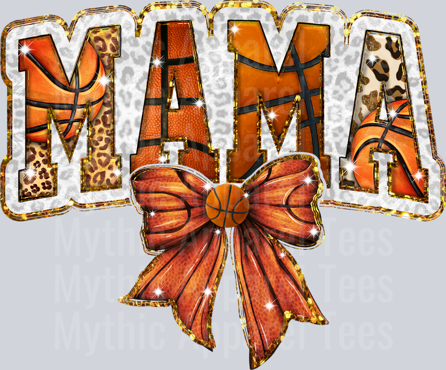 Mama Basketball ribbon with Glitter DTF Sports Transfers