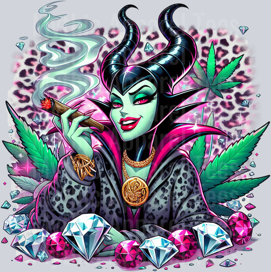 Maleficent Weed Plant Cheeta Print Jewels Smoking Weed DTF Weed Transfers