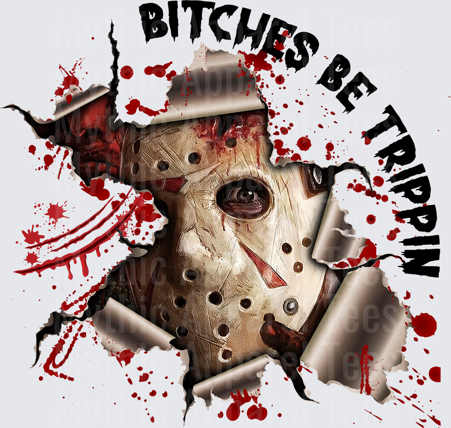 Jason Voorhees Bloody Hockey Mask Ripping Through Bitches Be Trippin Friday the 13th Horror