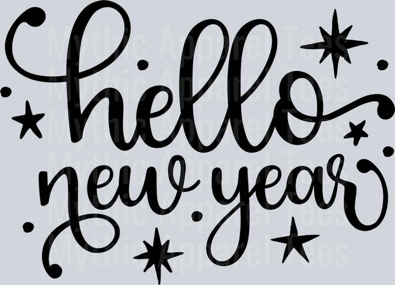Hello New Year Black DTF New Year Transfers