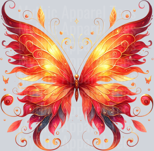 Red Fire Ember Yellow Watercolor butterfly DTF Butterfly Transfers