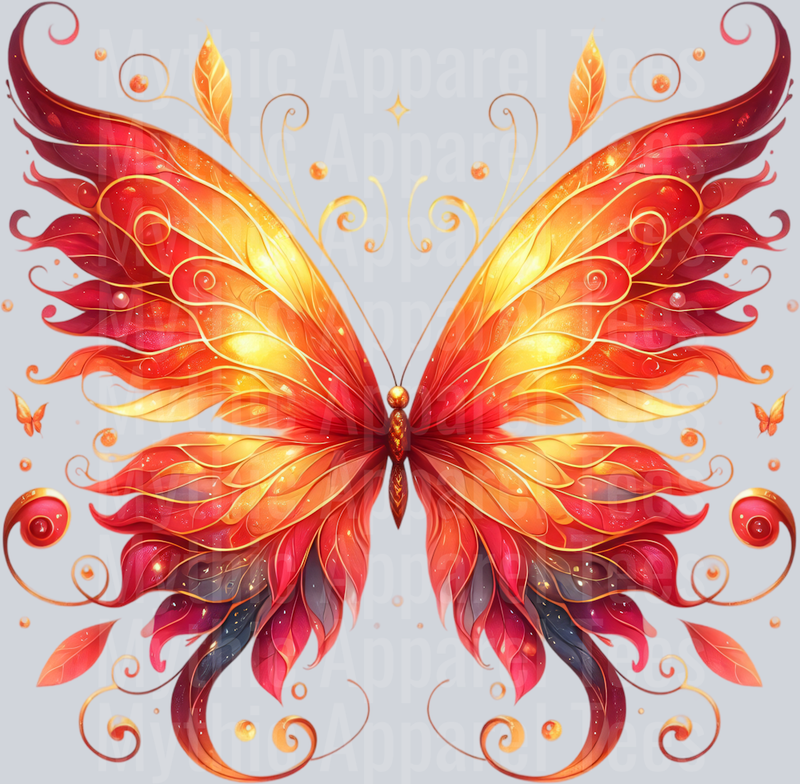Red Fire Ember Yellow Watercolor butterfly DTF Butterfly Transfers