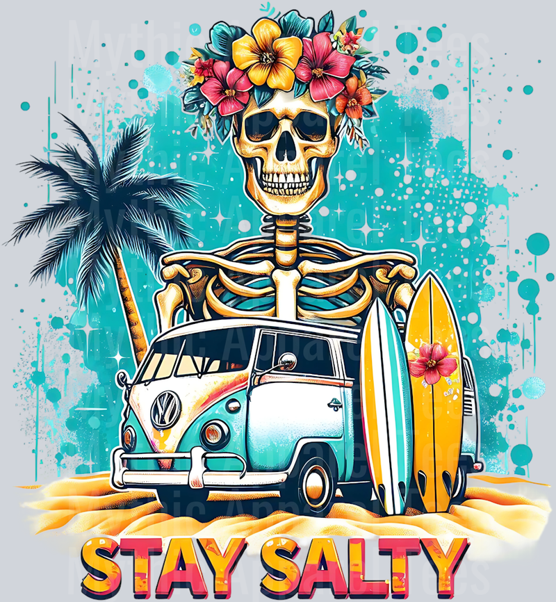 Stay salty beach with palm tree surfboards DTF Skull Transfers