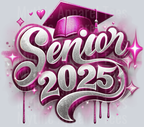 007 Senior 2025 Airbrushed Pink DTF 2025 Senior Graduation Transfers
