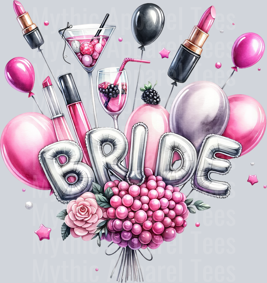 Bride Balloons with Lipstick and Champagne DTF Wedding Transfers