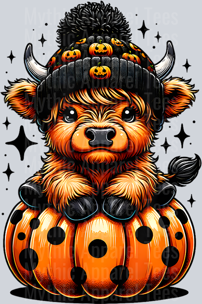 Cute Highland Cow Halloween With Pumpkin Spooky Season Funny T-Shirt