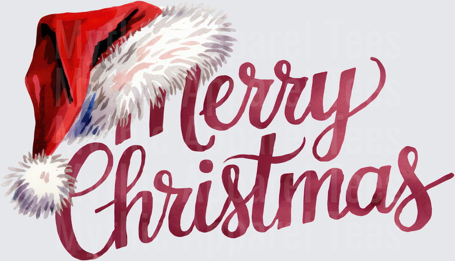 Merry Christmas Watercolor Script Lettering with Santa Hat Holiday Greeting