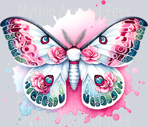 WHITE MOTH WITH ROSES