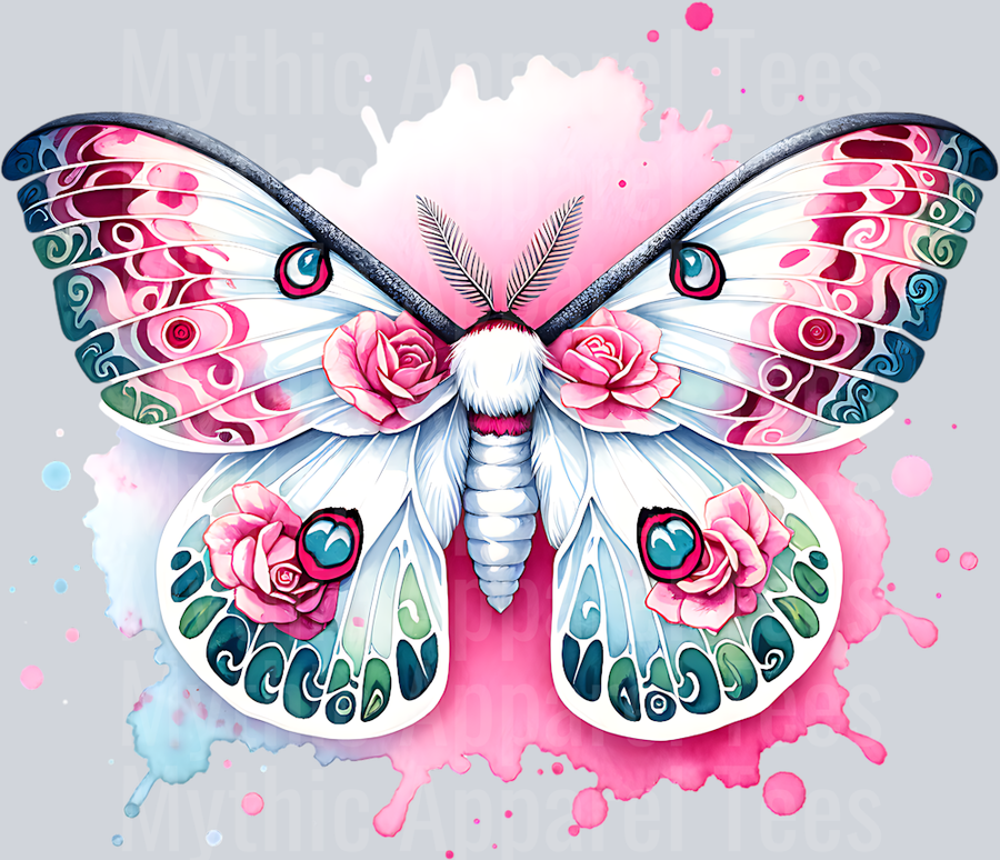 WHITE MOTH WITH ROSES