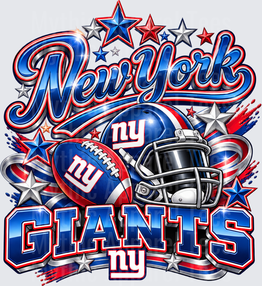 Gradient Polished Style NFL New York Giants Bold Script Helmet Football Stars Red Blue Silver Fan Design