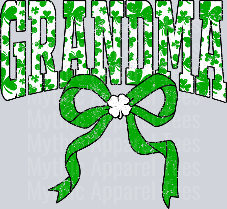Green Shamrock Grandma Bow St Patrick's Day College Font Floral and shamrock pattern