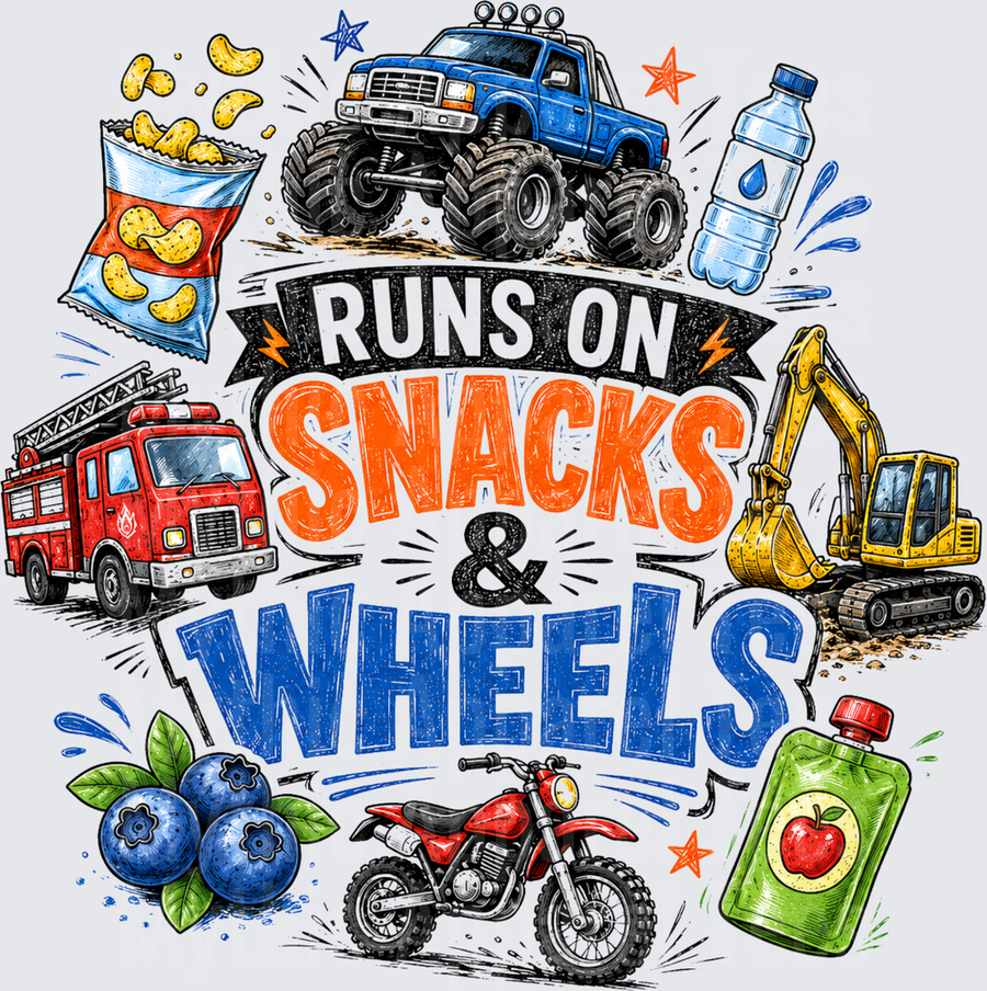 Runs On Snacks & Wheels Kids Monster Truck Fire Truck Excavator Dirt Bike Toddler Boy