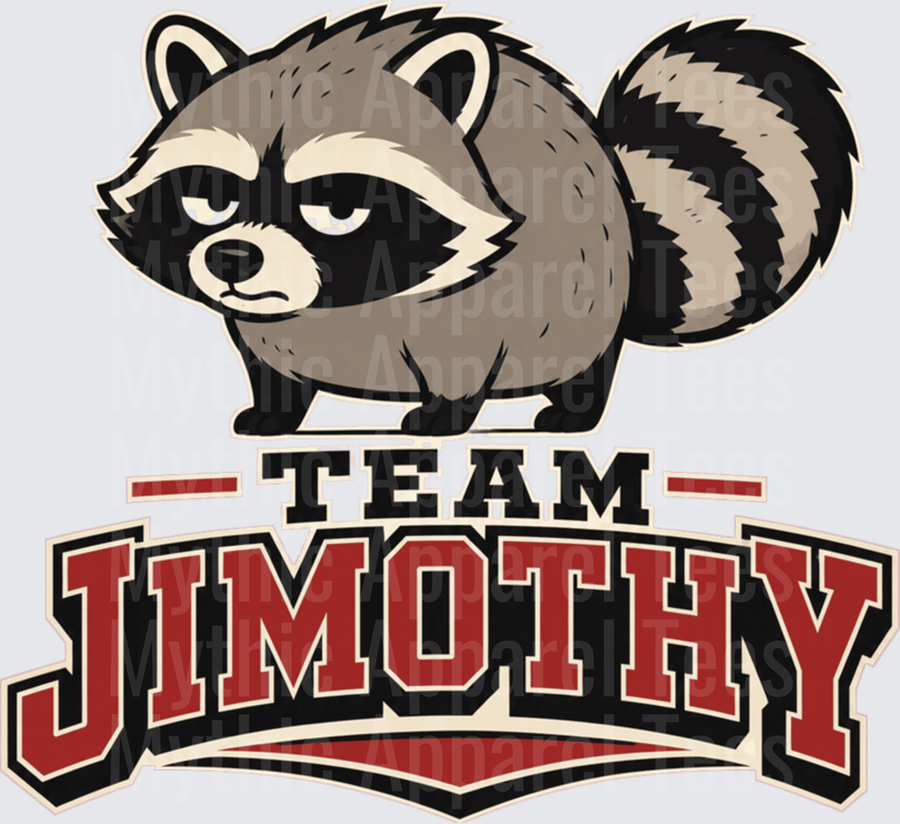 Jimothy Team Jimothy Grumpy Raccoon Mascot Logo