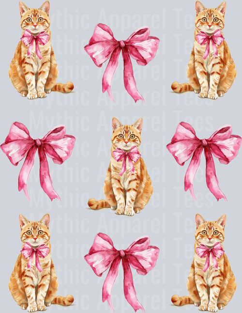Cat and Pink bow Pattern DTF Cat Transfers