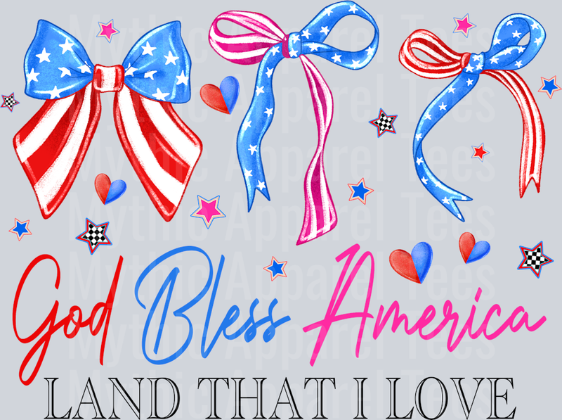 God Bless America Land That I Love Red White and Blue Patriotic DTF 4th of July Transfers