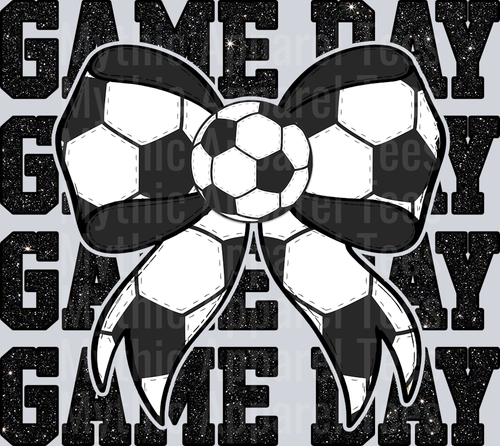 Glitter Soccer game day bow with black and white cute DTF Sports Transfers