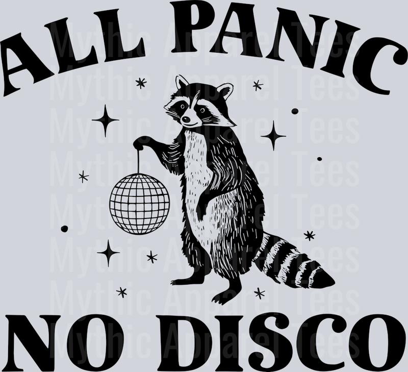 All Panic No Disco Raccoon with Disco ball Black DTF Raccoon Transfers