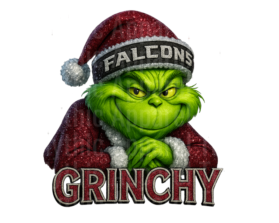 NFL Football Grinchy Falcons Grinch in Santa Hat Christmas Glitter Design