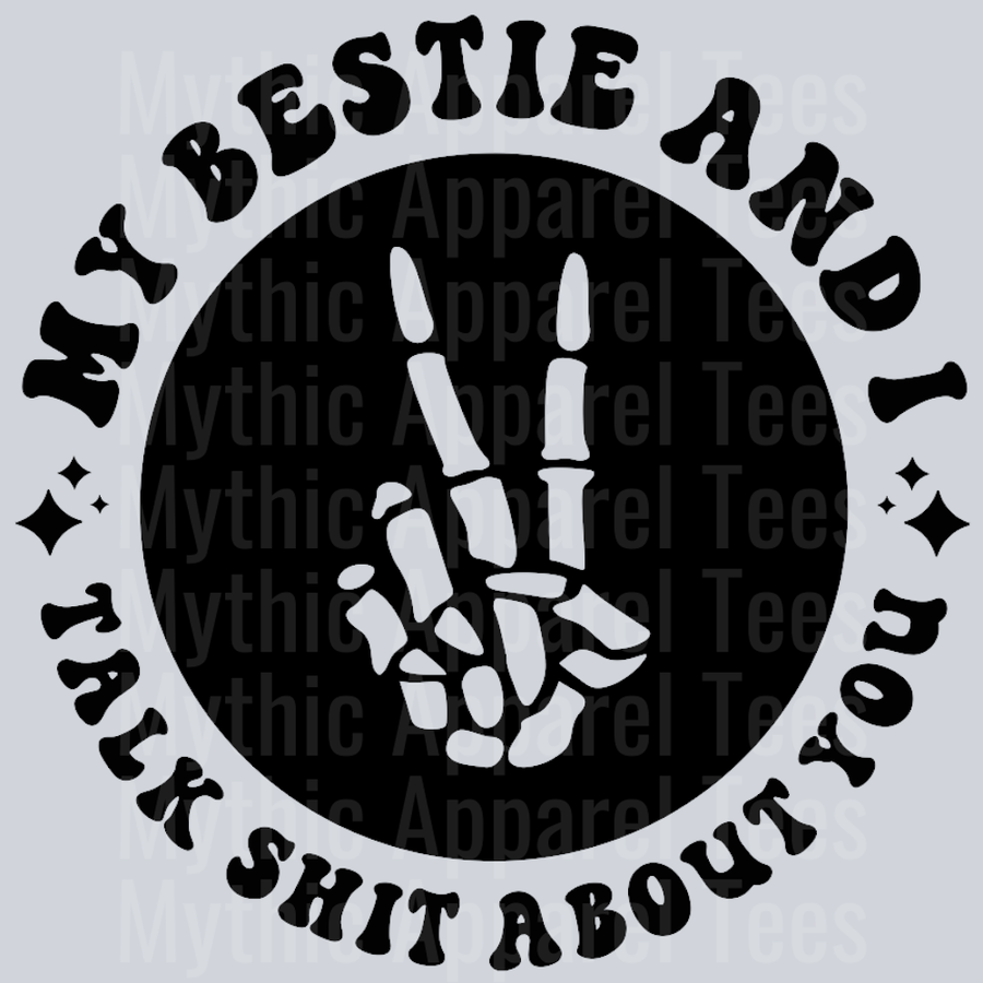 My Bestie And I Talk Shit About You Pocket Design Wavey Retro Style Funny Shirt Design
