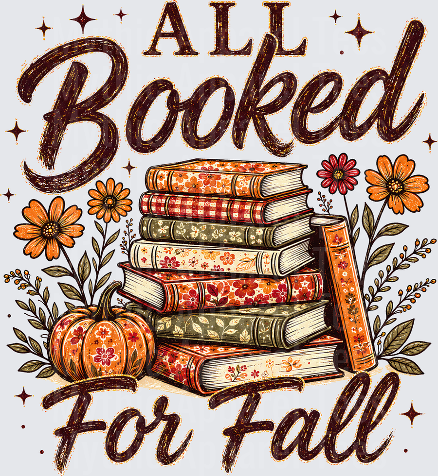 Fall Designs All Booked For Fall Stacked Floral Books Pumpkin Autumn Flowers Reading lover