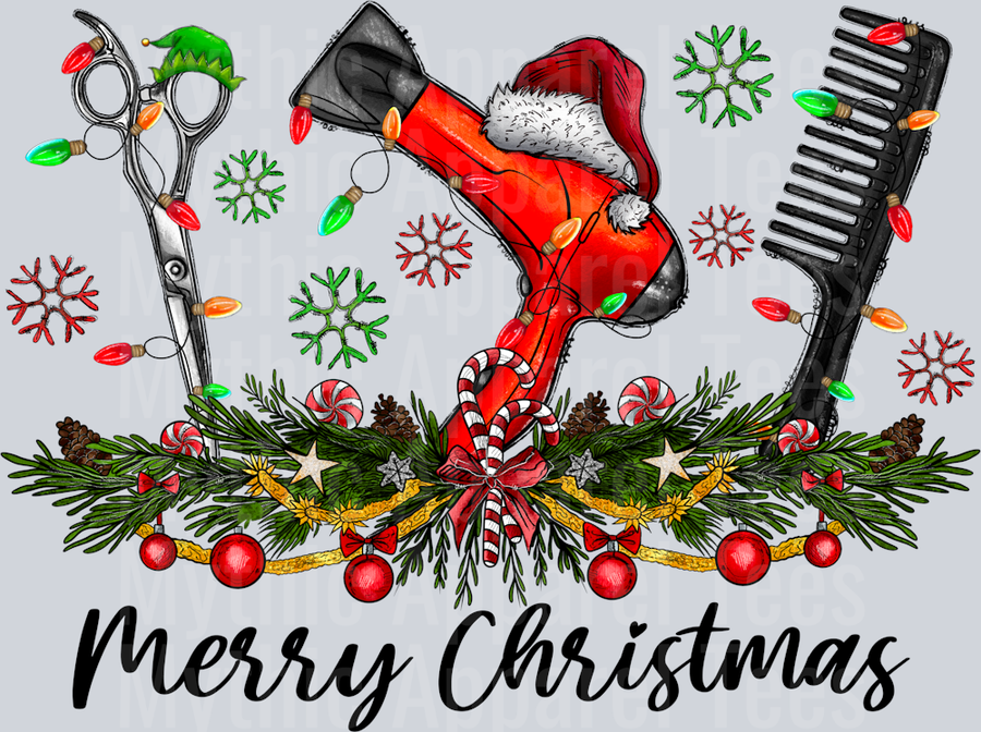 Hair Stylist Hairdryer DTF Christmas Transfers