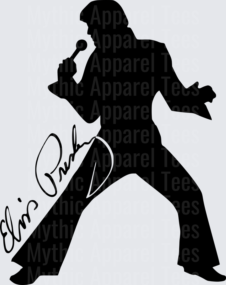 Elvis Presley Iconic Silhouette Singing Pose with Signature