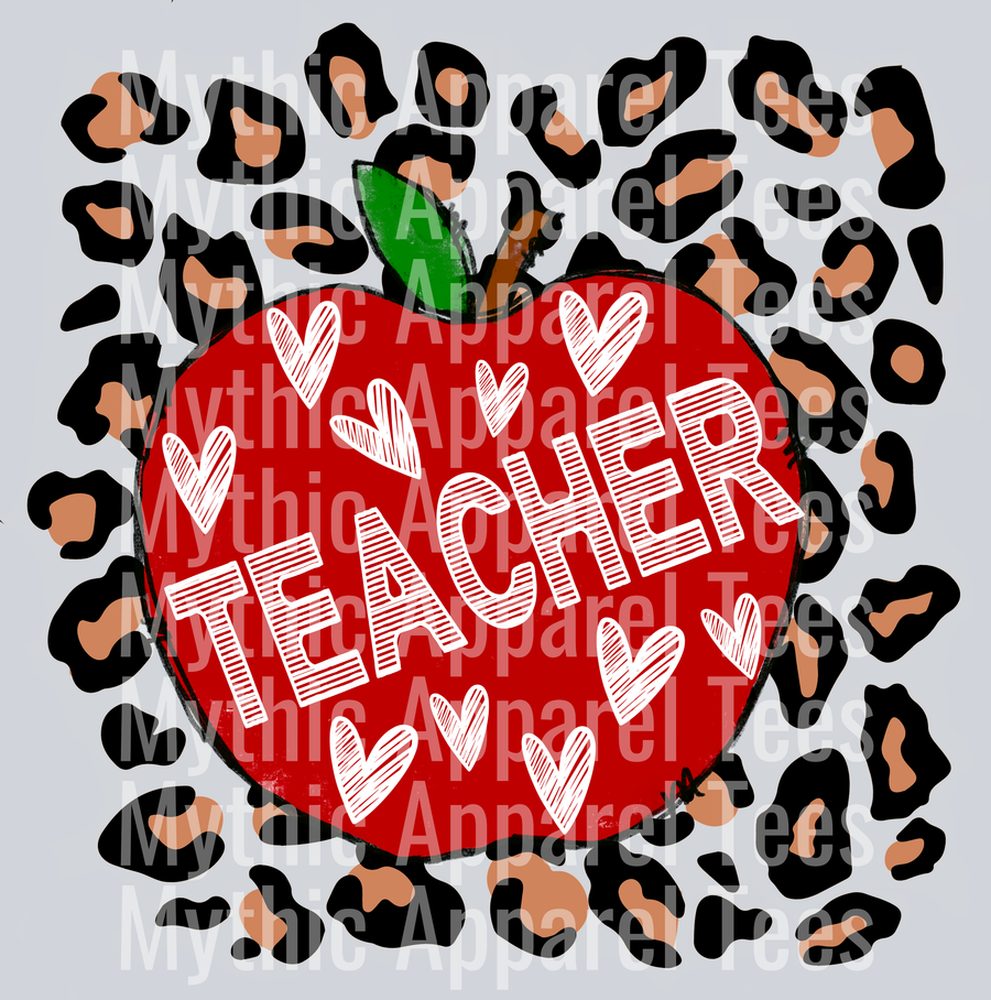 TEACHER LEOPARD APPLE hearts DTF Teacher Transfers