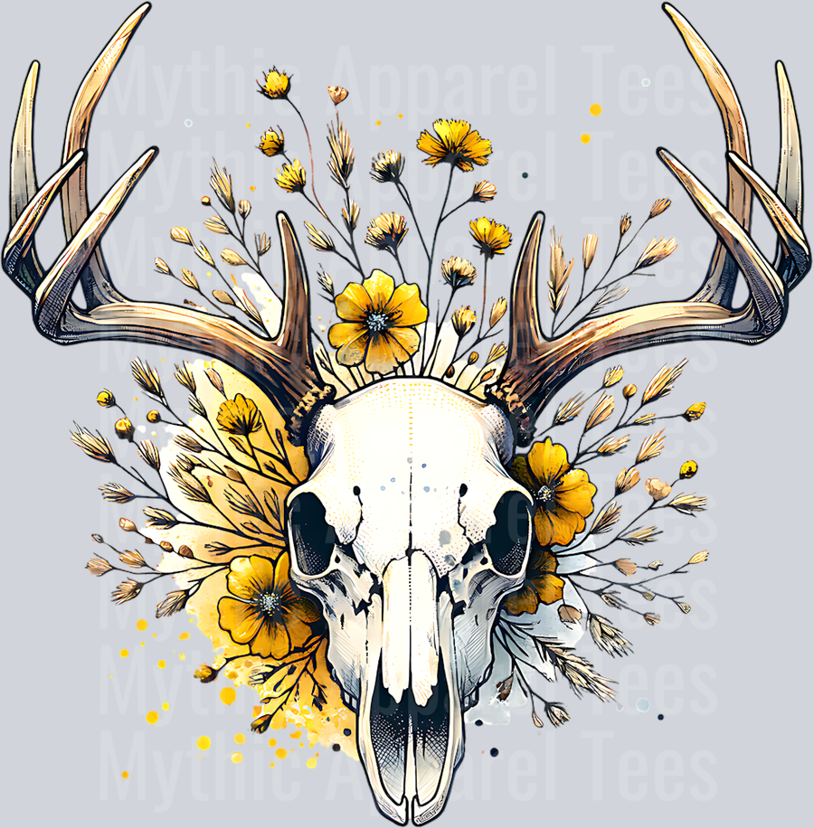 DEER SKULL WITH YELLOW FLOWERS CLIPART