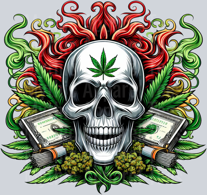 Marijuana Skull Rasta Colors floral colors weed plant DTF Weed Transfers