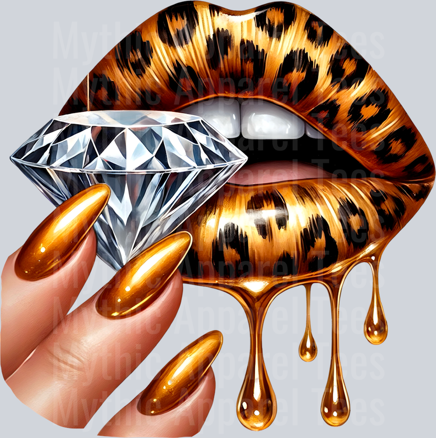 Gold Leopard Diamond Lips (11) DTF Glam Transfers
