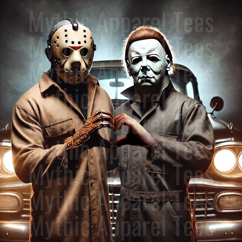 Jason Vorhees and Michael Myers heart hands DTF Halloween Transfers
