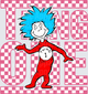 DR Seuss Thing One Blue Hair Red Suit Pink Checkered Design