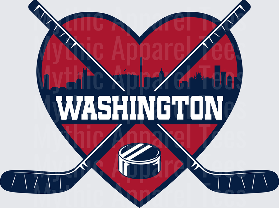 NHL Teams Washington Capitals Hockey Heart Skyline Crossed Sticks Puck